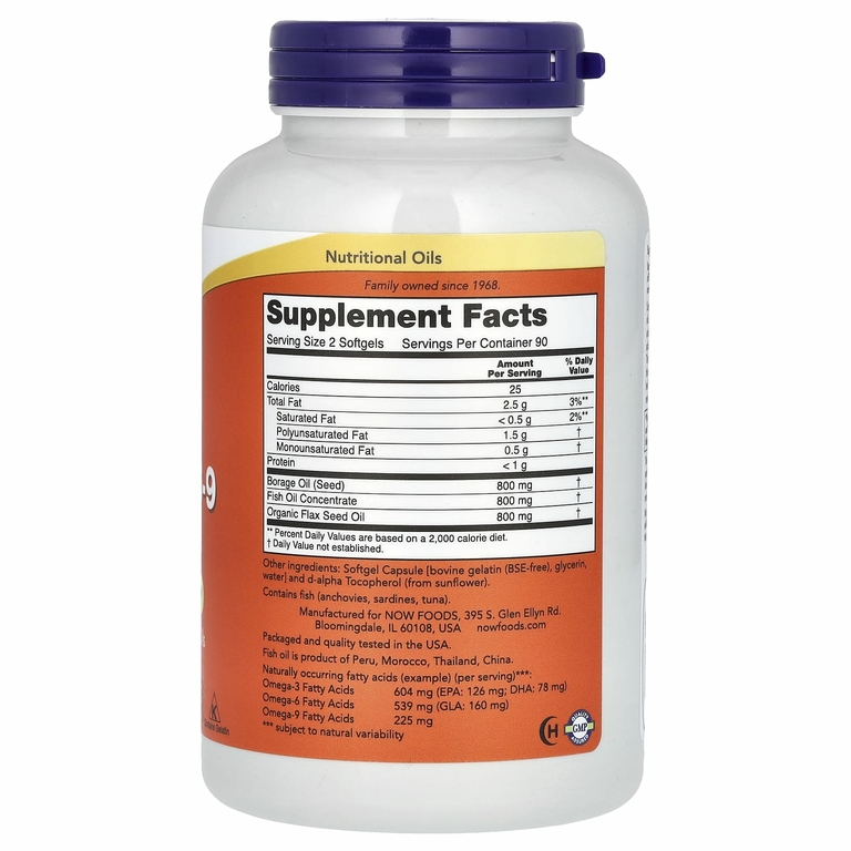 NOW Foods, Super Omega 3-6-9, добавка с омега-3-6-9, 180 капсул