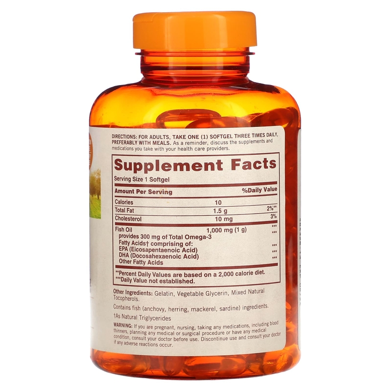 Sundown Naturals, Рыбий жир, 1000 мг, 200 капсул