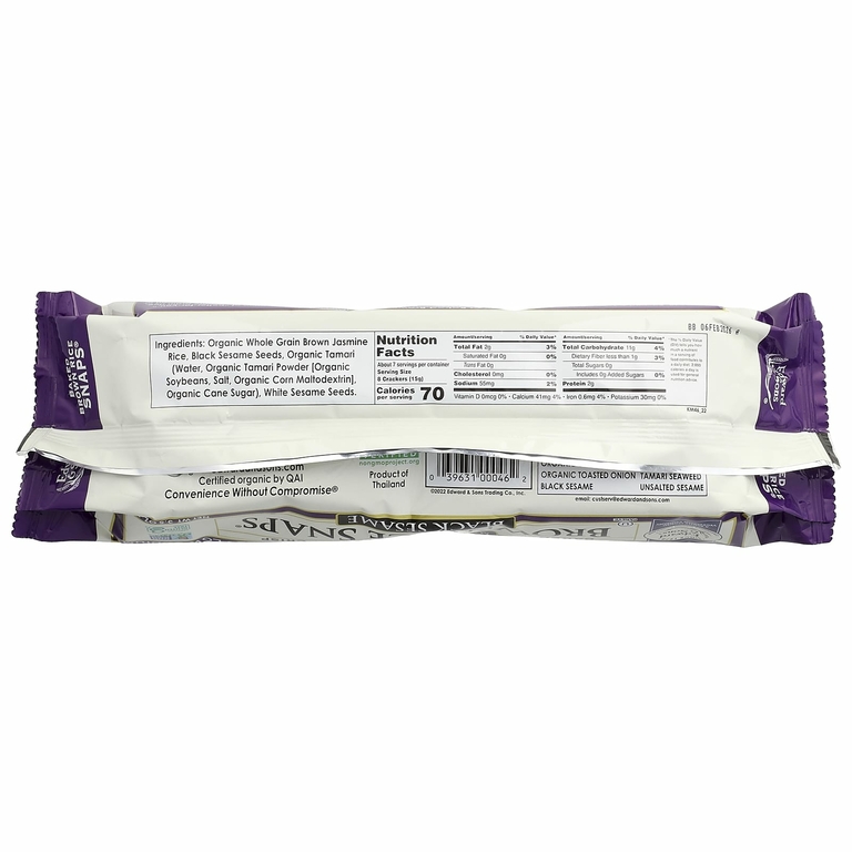 Edward & Sons, Цельнозерновое печенье из коричневого риса, черный кунжут, 100 г (3,5 унции)