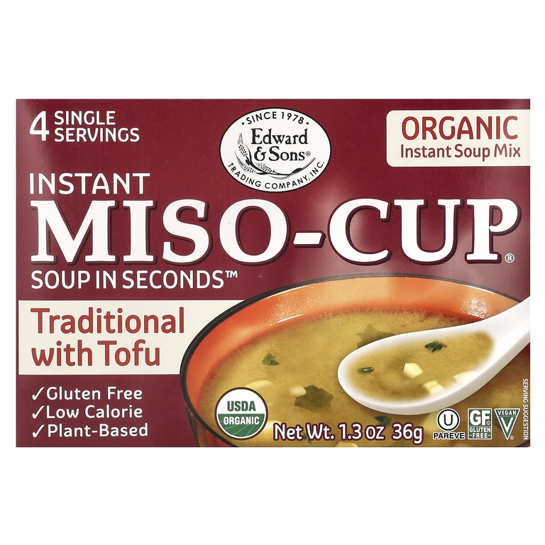 Edward & Sons, Instant Miso-Cup, мисо-суп быстрого приготовления, традиционный рецепт с тофу, 4 порции, 36 г (1,3 унции)