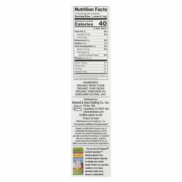 Edward & Sons, Let's Do Organic®, органические сахарные рожки, роллы, 12 рожков, 132 г (4,6 унции)