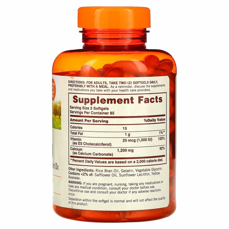 Sundown Naturals, кальций с витамином D3, 1200 мг, 170 капсул (600 мг в 1 капсуле)
