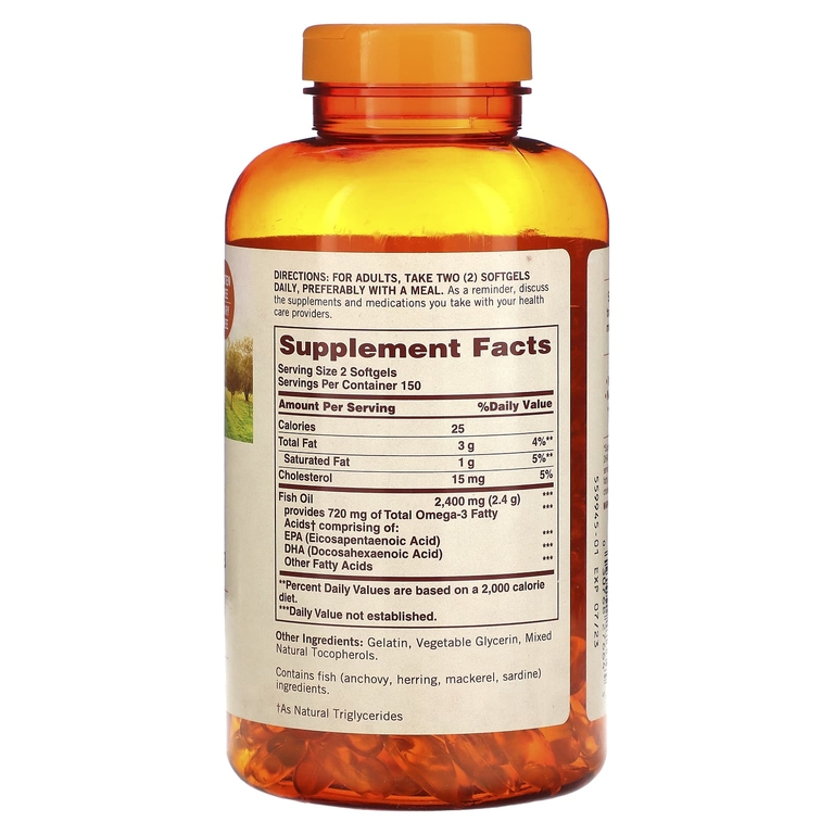 Sundown Naturals, рыбий жир, 1200 мг, 300 капсул (600 мг в 1 капсуле) (Товар снят с продажи) 