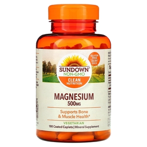 Sundown Naturals, Магний, 500 мг, 180 капсуловидных таблеток в оболочке