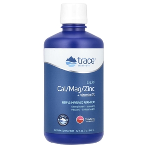 Trace Minerals ®, жидкая добавка с кальцием, магнием и цинком, натуральный клубничный вкус, 946 мл (32 жидк. унции)