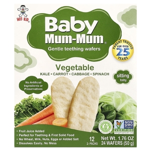 Hot Kid, нежные вафли для прорезывания зубов, растительный вкус, 12 упаковок по 2 жевательные таблетки