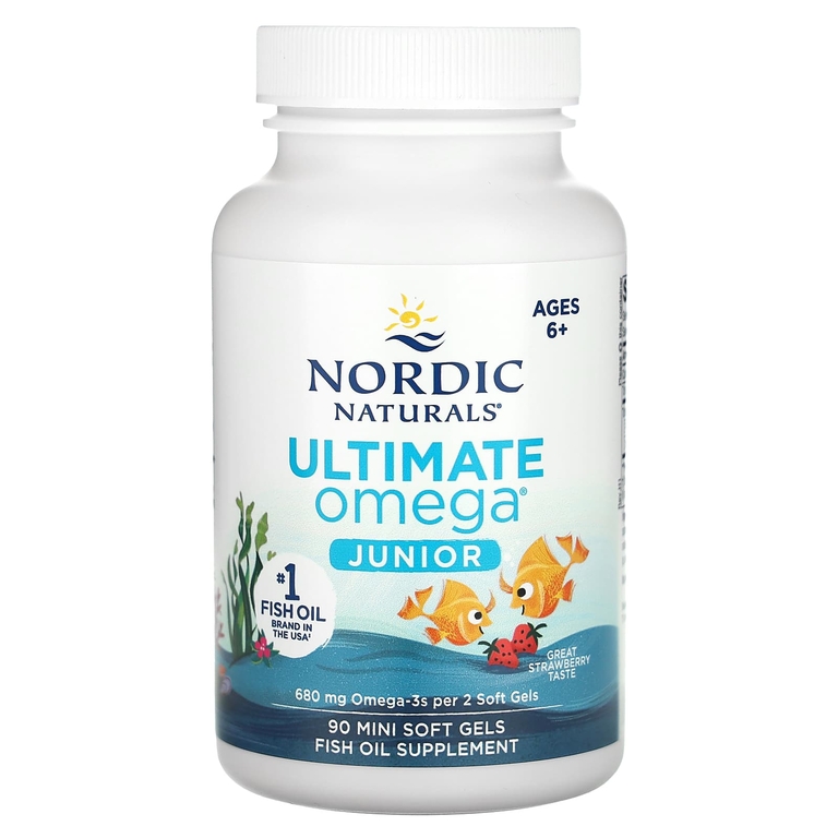 Nordic Naturals, Ultimate Omega Junior, омега для детей от 6 лет, со вкусом клубники, 680 мг, 90 мини-капсул (340 мг в 1 капсуле)