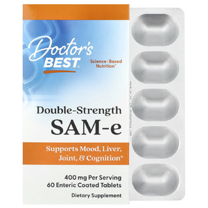 Doctor's Best, SAMe, двойная сила действия, 400 мг, 60 таблеток, покрытых кишечнорастворимой оболочкой