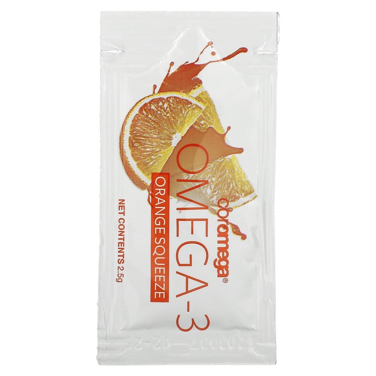 Coromega, омега-3 со вкусом апельсина, 90 пакетиков, 2,5 г каждый