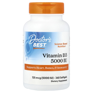 Doctor's Best, витамин D3, 125 мкг (5000 МЕ), 360 мягких таблеток
