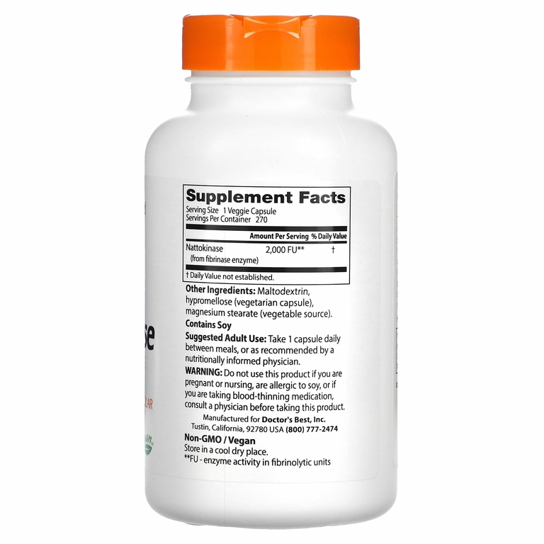 Doctor's Best, наттокиназа, 2000 FU, 270 вегетарианских капсул