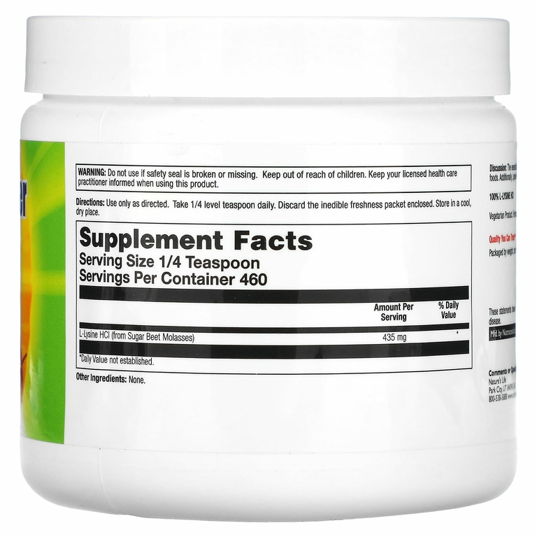 Nature's Life, L-Lysine в порошке, без вкусовых добавок, 200 г