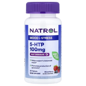 Natrol, 5-HTP, быстрорастворимый, особо эффективный, вкус диких ягод, 100 мг, 30 таблеток