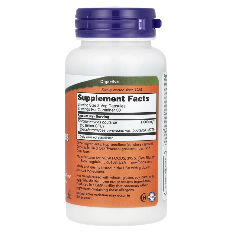 NOW Foods, сахаромицеты Буларди, пробиотик, 5 млрд КОЕ, 60 растительных капсул