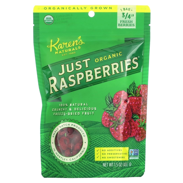 Karen's Naturals, Organic Just Raspberries, органическая малина, 42 г (1,5 унции)