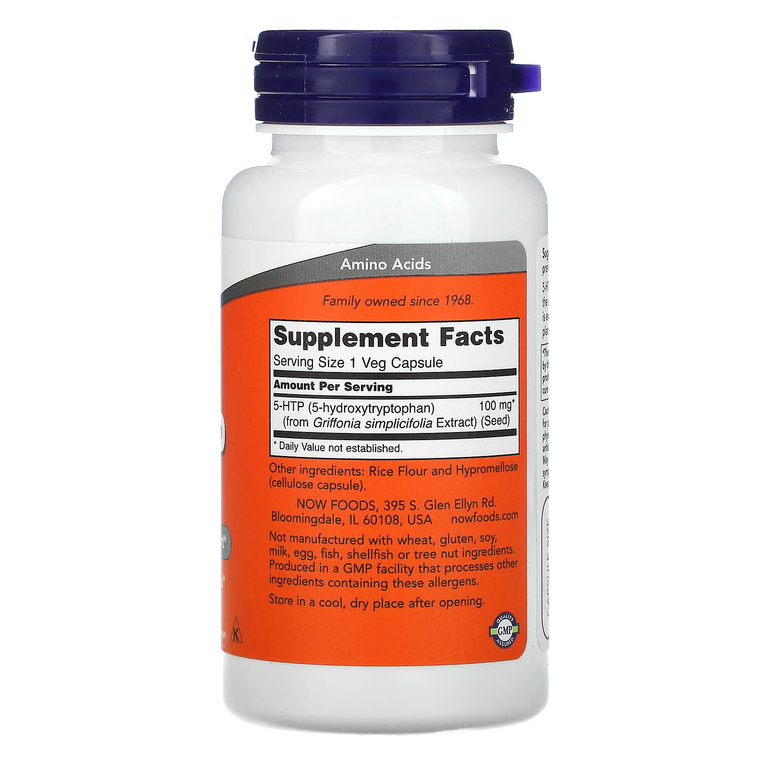 NOW Foods, 5-гидрокситриптофан, 100 мг, 60 вегетарианских капсул