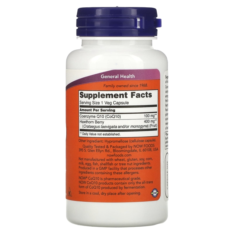 NOW Foods, CoQ10 с ягодами боярышника, 100 мг, 90 растительных капсул