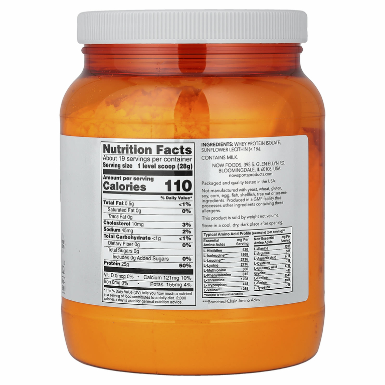 NOW Foods, Спорт, изолят сывороточного протеина, без добавок, 544 г (1,2 фунта)