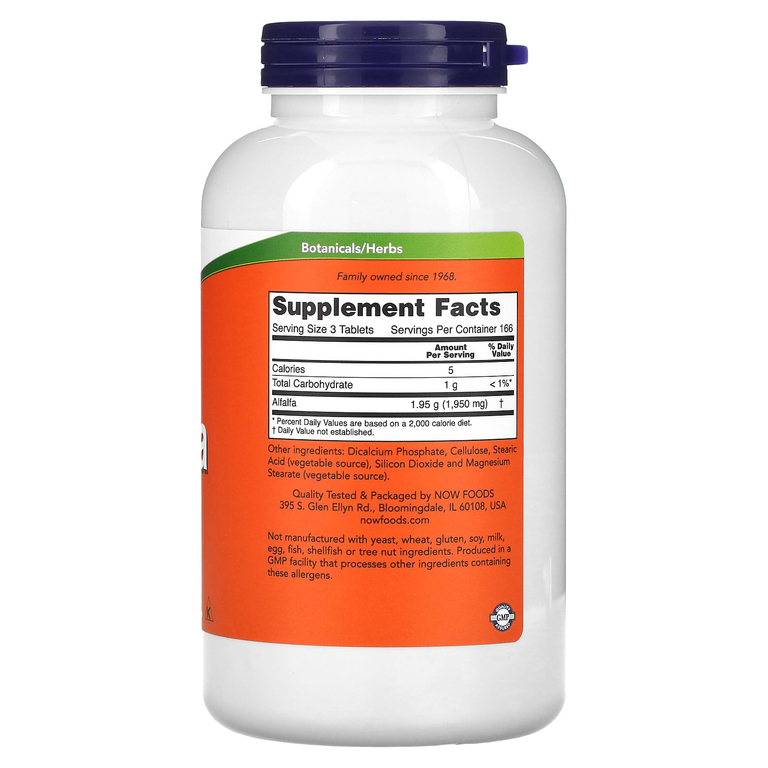 NOW Foods, люцерна, 650 мг, 500 таблеток