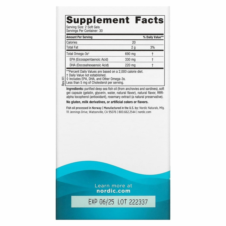 Nordic Naturals, омега-3, со вкусом лимона, 690 мг, 60 капсул (345 мг в 1 капсуле)