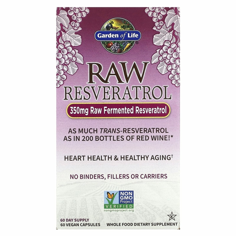 Garden of Life, RAW Resveratrol, 350 мг, 60 веганских капсул