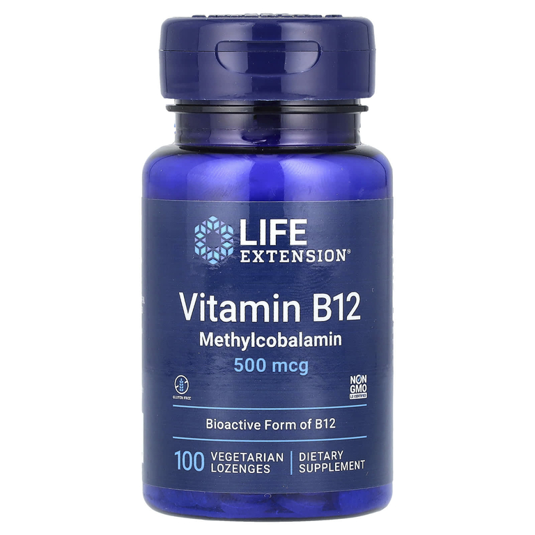 Life Extension, витамин B12, 500 мкг, 100 вегетарианских пастилок