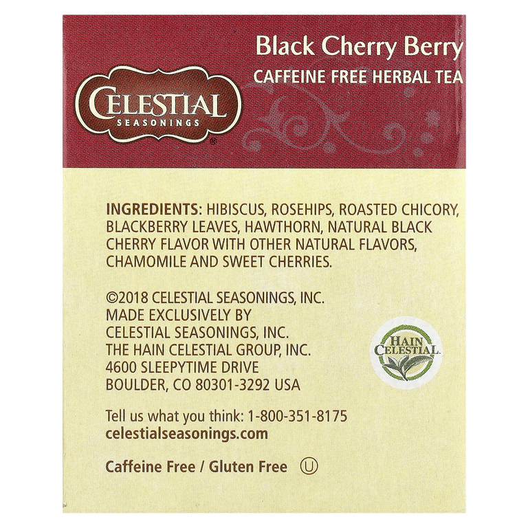 Celestial Seasonings, травяной чай, с ягодами черемухи, без кофеина, 20 чайных пакетиков, 45 г (1,6 унции)