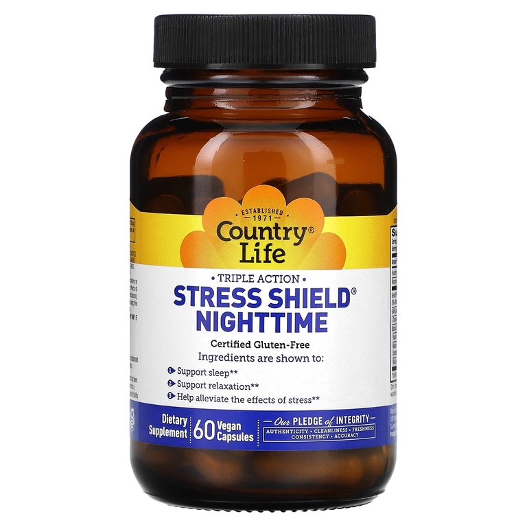 Country Life, Stress Shield Nighttime, тройного действия, 60 веганских капсул