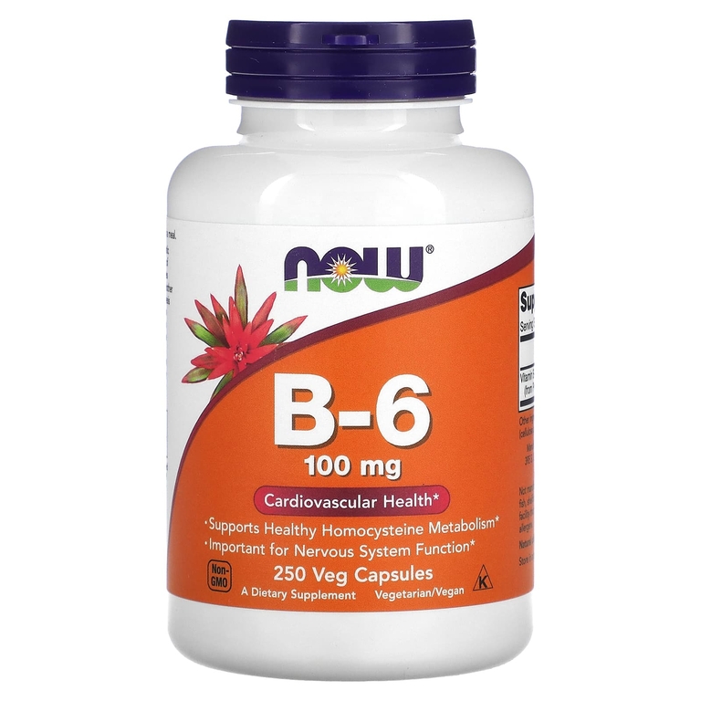 NOW Foods, витамин В6, 100 мг, 250 вегетарианских капсул