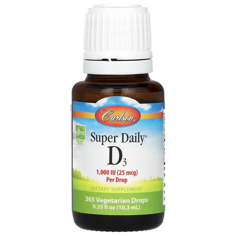 Carlson, Super Daily® D3, 25 мкг (1000 МЕ), 10,3 мл (0,35 жидк. Унции)