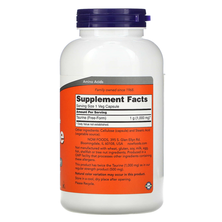 NOW Foods, таурин двойной концентрации, 1000 мг, 250 растительных капсул