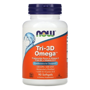NOW Foods, Tri-3D Omega, жирные кислоты омега-3, 330 ЭПК / 220 ДГК, 90 капсул