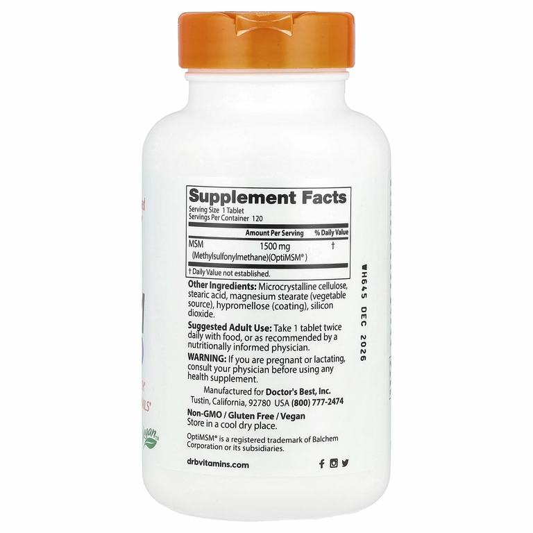 Doctor's Best, МСМ с OptiMSM, 1500 мг, 120 таблеток
