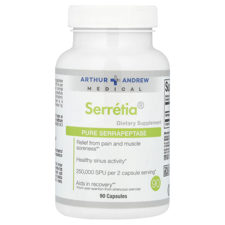 Arthur Andrew Medical, Serretia, чистая серрапептаза, 250 000 SPU, 90 капсул (125 000 SPU в 1 капсуле)