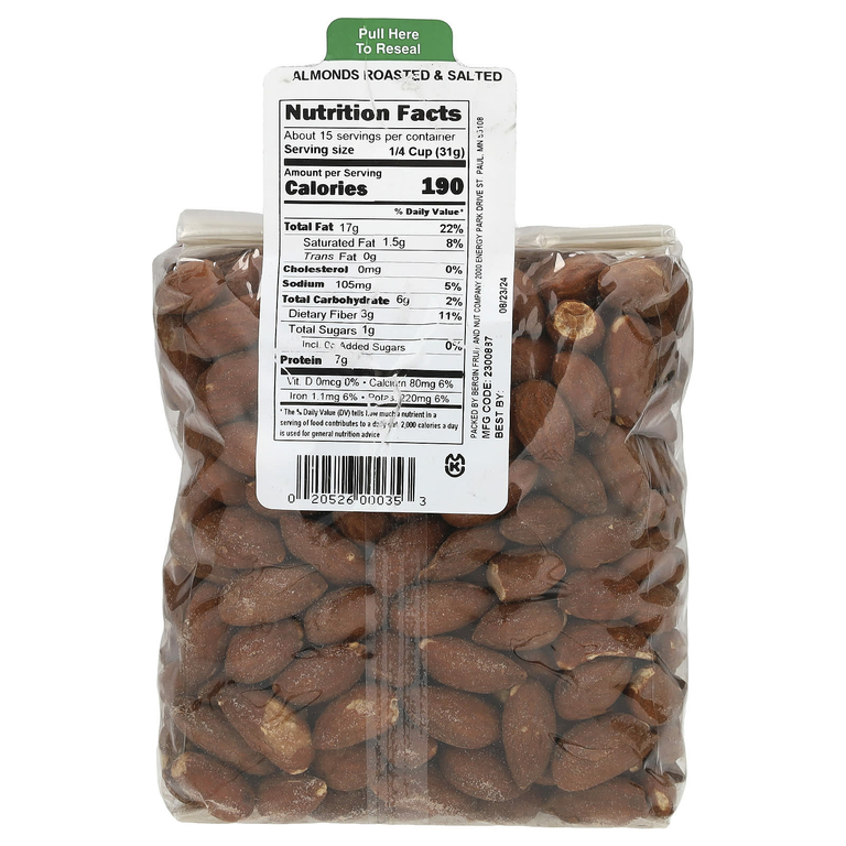 Bergin Fruit and Nut Company, Обжаренный соленый миндаль, 16 унций (454 г)