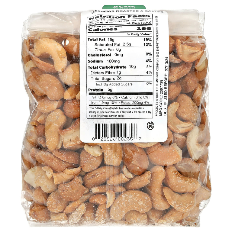 Bergin Fruit and Nut Company, Кешью, обжаренный и соленый, 16 унций (454 г)