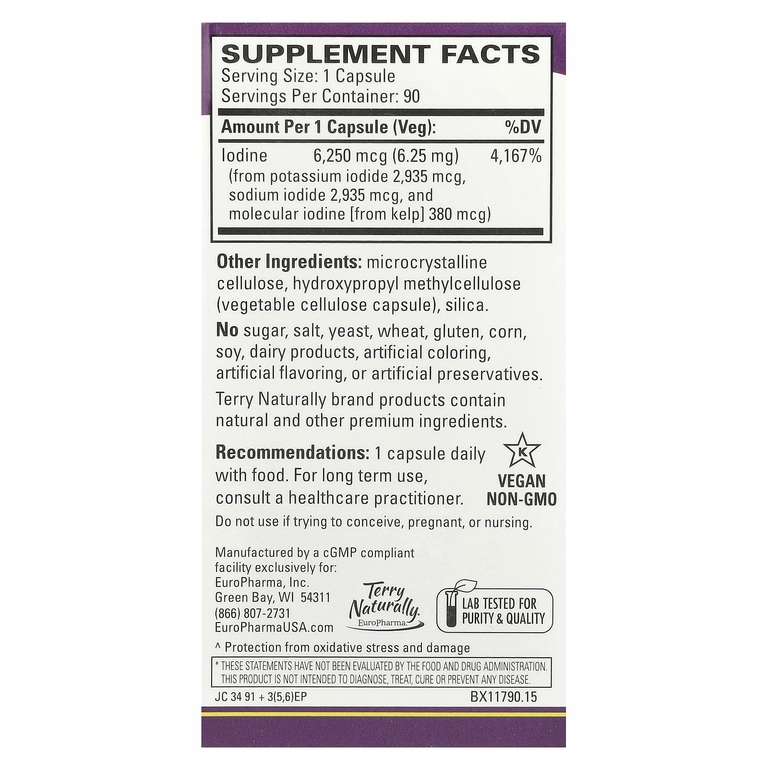 Terry Naturally, Tri-Iodine®, 6,25 мг, 90 капсул