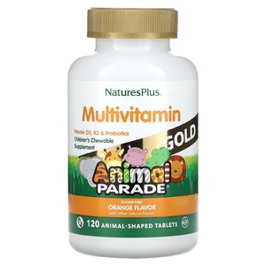 NaturesPlus, Animal Parade Gold, мультивитамины для детей, со вкусом апельсина, без сахара, 120 таблеток в форме животных