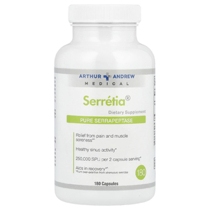 Arthur Andrew Medical, Serretia, чистая серрапептаза, 250 000 SPU, 180 капсул (125 000 SPU в 1 капсуле)