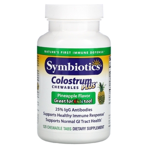 Symbiotics, Colostrum Plus, симбиотики из молозива, со вкусом ананаса, 120 жевательных таблеток