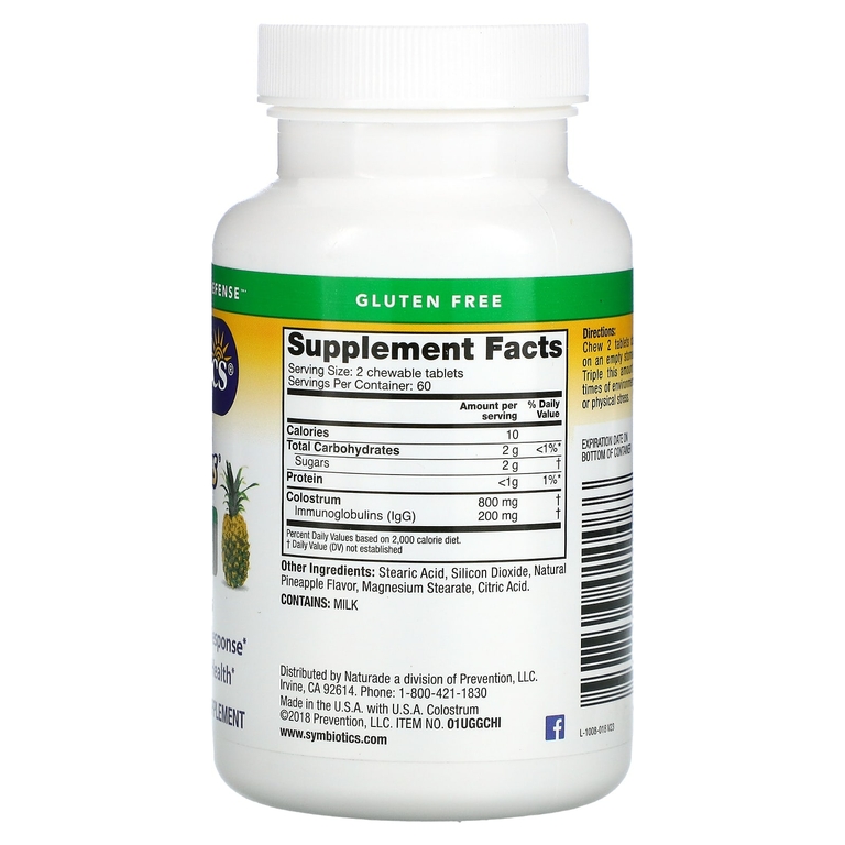 Symbiotics, Colostrum Plus, симбиотики из молозива, со вкусом ананаса, 120 жевательных таблеток