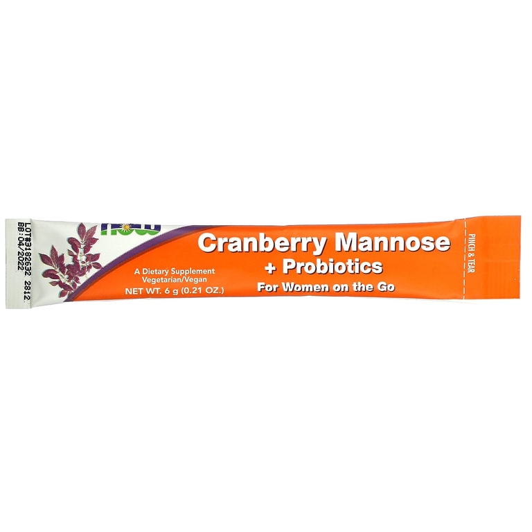 NOW Foods, клюква, манноза и пробиотики, для женщин, в компактной упаковке, 24 пакета по 6 г (0,21 унции) каждый