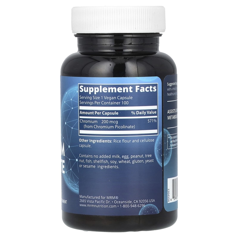MRM Nutrition, Nutrition, пиколинат хрома, 200 мкг, 100 веганских капсул