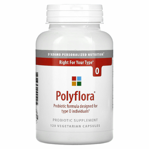 D'adamo, Polyflora, пробиотическая формула, разработанная для группы крови O, 120 вегетарианских капсул