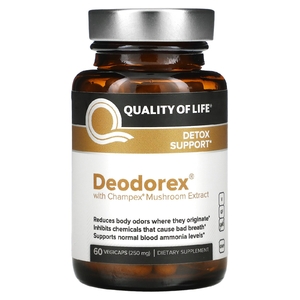 Quality of Life, Deodorex, с экстрактом грибов Champex, 500 мг, 60 растительных капсул (250 мг в 1 капсуле)