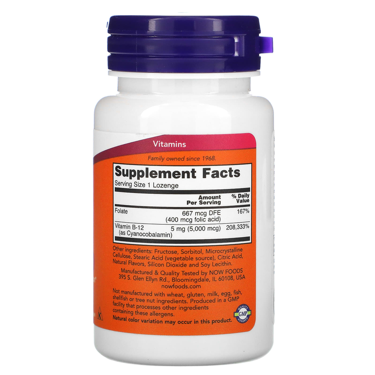 NOW Foods, витамин B12, 5000 мкг, 60 пастилок