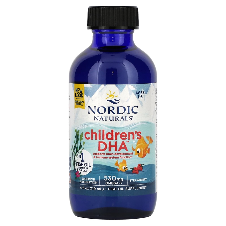 Nordic Naturals, Children's DHA, ДГК для детей от 1 до 6 лет, со вкусом клубники, 530 мг, 119 мл (4 жидк. унции) (530 мг в 1/2 ч. л.)