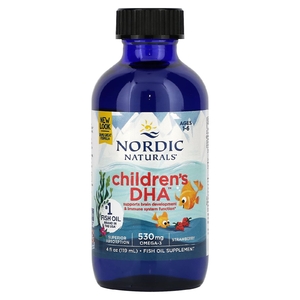 Nordic Naturals, Children's DHA, ДГК для детей от 1 до 6 лет, со вкусом клубники, 530 мг, 119 мл (4 жидк. унции) (530 мг в 1/2 ч. л.)