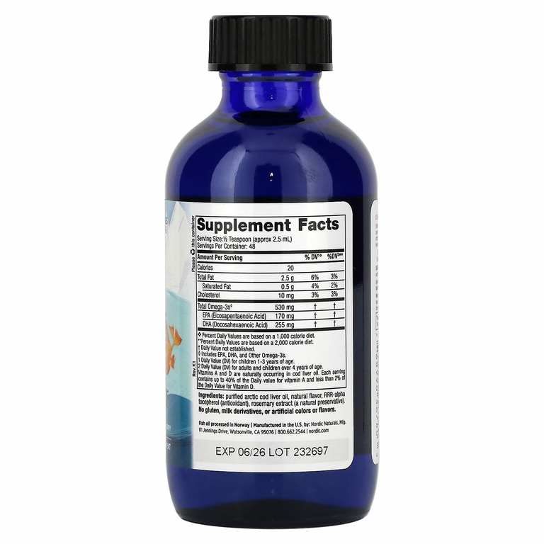 Nordic Naturals, Children's DHA, ДГК для детей от 1 до 6 лет, со вкусом клубники, 530 мг, 119 мл (4 жидк. унции) (530 мг в 1/2 ч. л.)