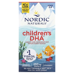 Nordic Naturals, Children's DHA, ДГК для детей, со вкусом клубники, для детей 3–6 лет, 250 мг, 180 мини-капсул